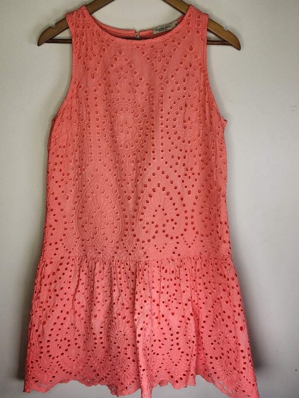Valentina Naldi Eyelet Drop Waist Dress — Coral, M | 100% Cotton Italy